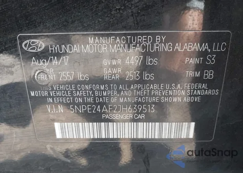 2018 Hyundai Sonata Se z USA, uszkodzony, nr VIN 5NPE24AF2JH639513